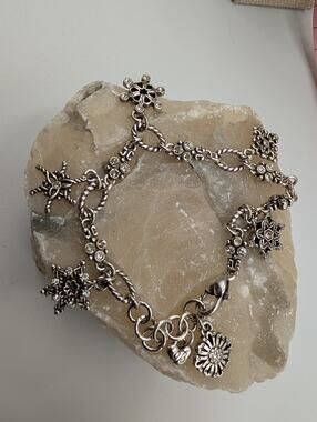 Brighton Winter Snowflake Charm Bracelet Silver Tone Clear Swarovski Crystals